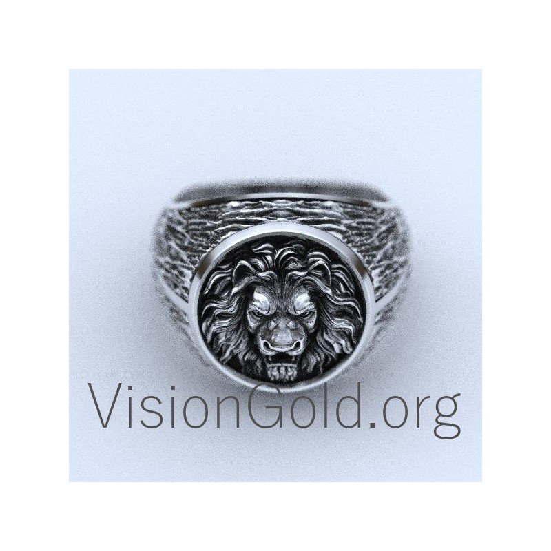 Signet Ring Sterling Silver Men's Lion Ring 0159