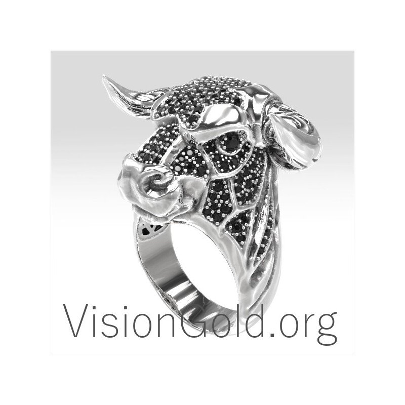 Мужское кольцо с серебряной печаткой Bull Head, мужское кольцо
