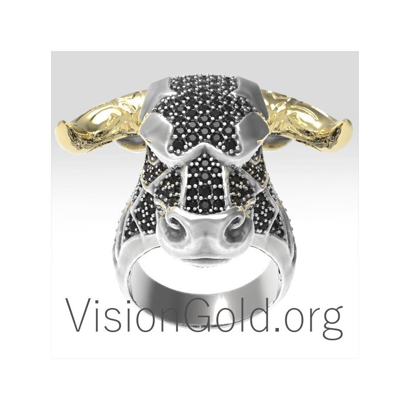 Мужское кольцо с серебряной печаткой Bull Head, мужское кольцо