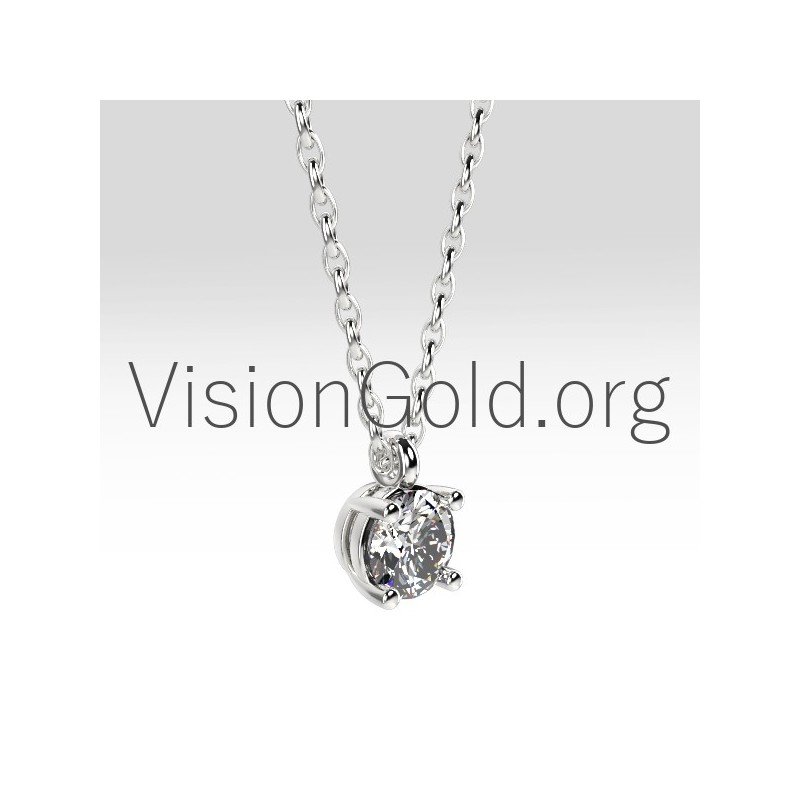 Collar Monostone Oro Blanco K18 Con Diamante 0002