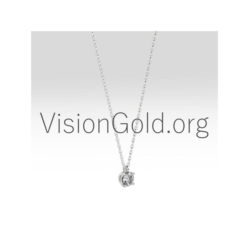 Ожерелье из моностоуна K18 из белого золота с бриллиантом 0002