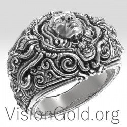 Потрясающее серебряное кольцо с человеческим лицом - кольцо с