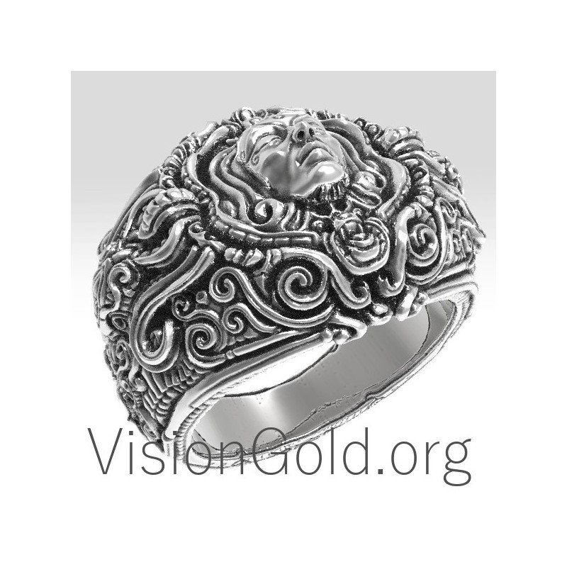 Anillo Especial Hombre Plata Con Tallas 0162