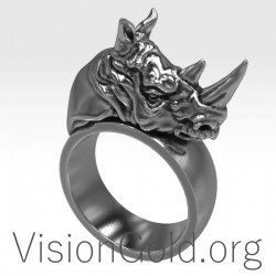 Серебряное кольцо с носорогом, Мужское кольцо с носорогом
