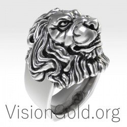 Кольцо-печатка льва для мужчин,Детальное кольцо-печатка с животными,Кольцо со львом,Серебряное кольцо-печатка  0166