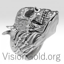 Cool Silver Anillo de calavera para hombre 0170