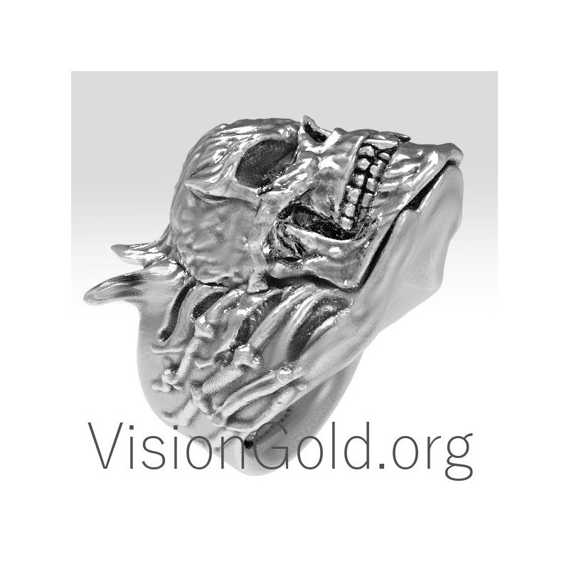 Cool Silver Anillo de calavera para hombre 0170