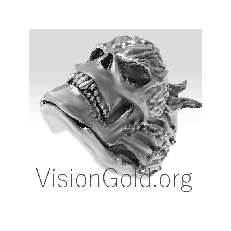 Cool Silver Anillo de calavera para hombre 0170