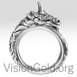 Unique Handcrafted Silver Men's Dragon Rings 0172
