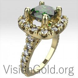 Женское кольцо с зеленым агатом в серебре и золоте 0688