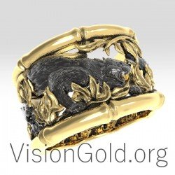 Unique Cute Handmade Gold-Silver Ring Panther 0690