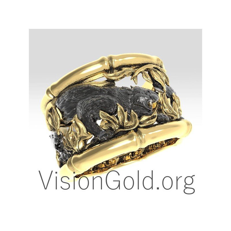 Unique Cute Handmade Gold-Silver Ring Panther 0690