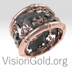 Unique Cute Handmade Gold-Silver Ring Panther 0690