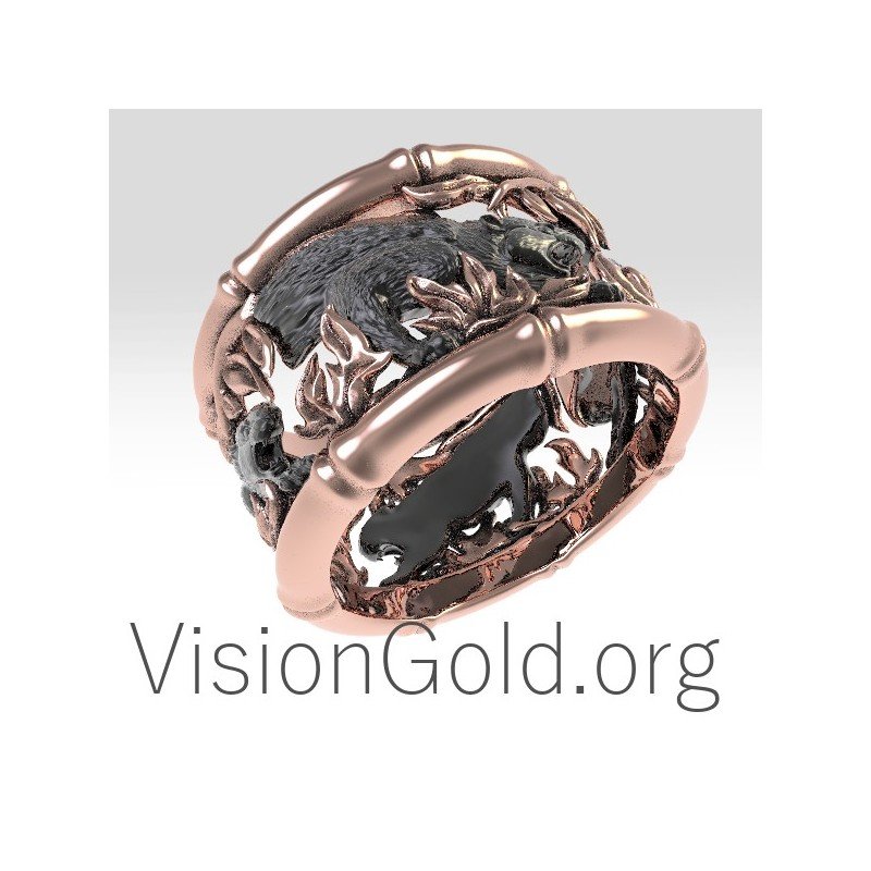 Unique Cute Handmade Gold-Silver Ring Panther 0690