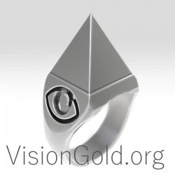 Sterling Silver Gold Pyramid Ring 0176
