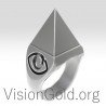 Sterling Silver Gold Pyramid Ring 0176