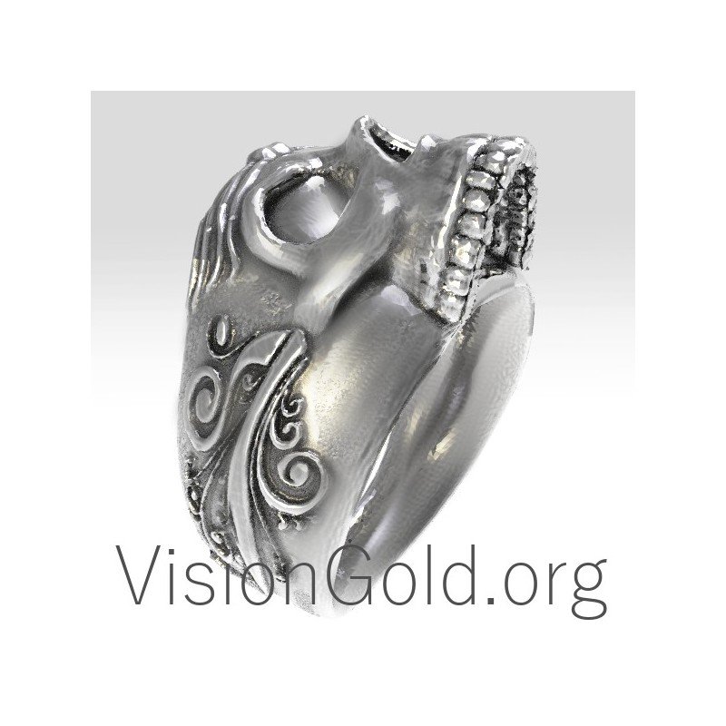 Anillo de calavera tallada a mano para hombre 0178