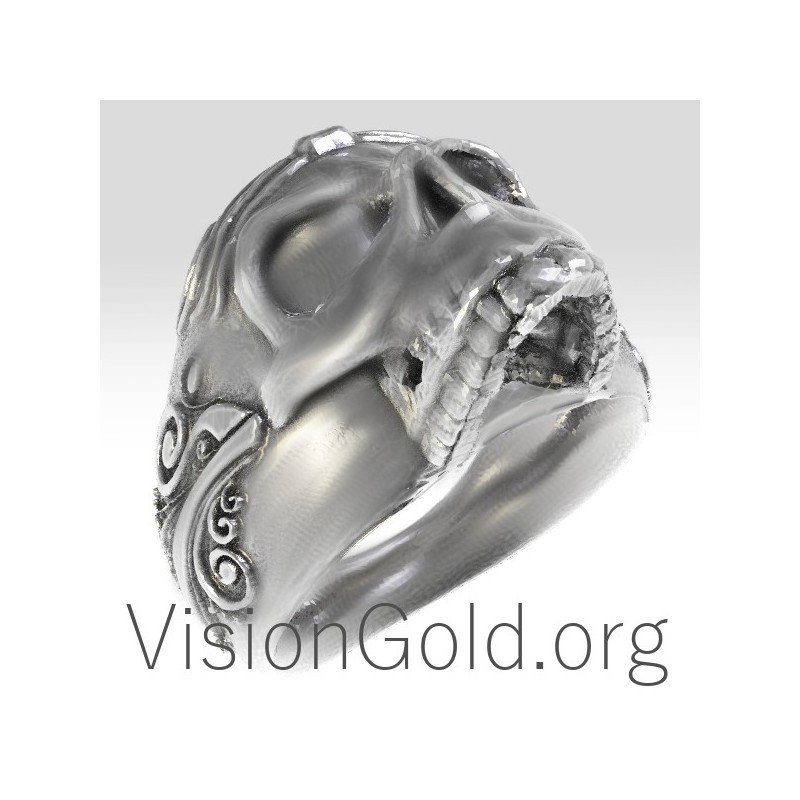 Anillo de calavera tallada a mano para hombre 0178