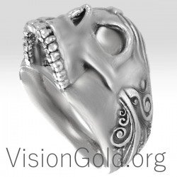 Anillo de calavera tallada a mano para hombre 0178