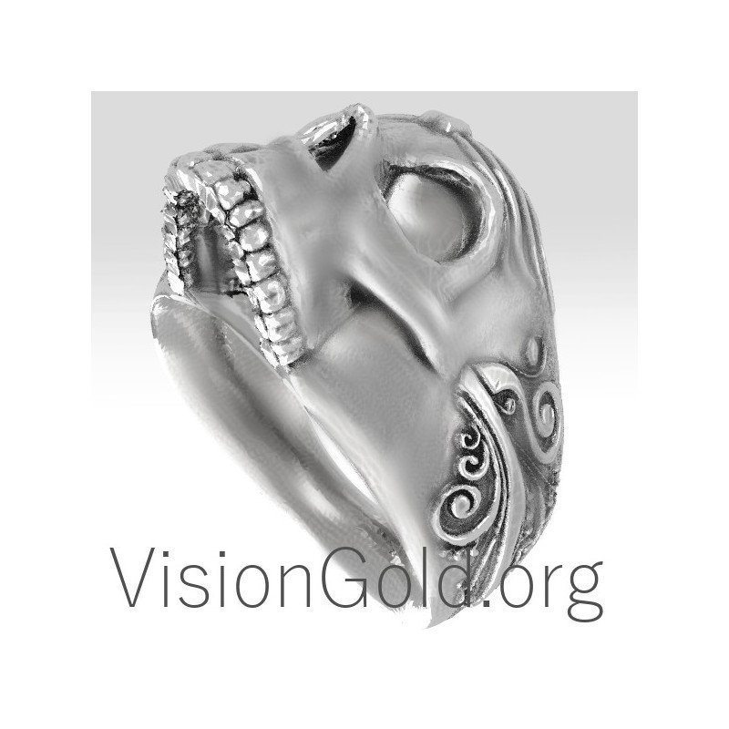 Anillo de calavera tallada a mano para hombre 0178