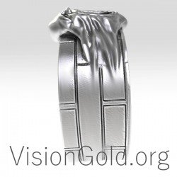 Χειροποίητο ασημένιο 925 ανδρικό δαχτυλίδι ροκ The Wall Pink Floyd 0181