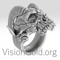 Серебряное мужское кольцо с черепом 925 пробы ручной работы с платиновым покрытием 0184