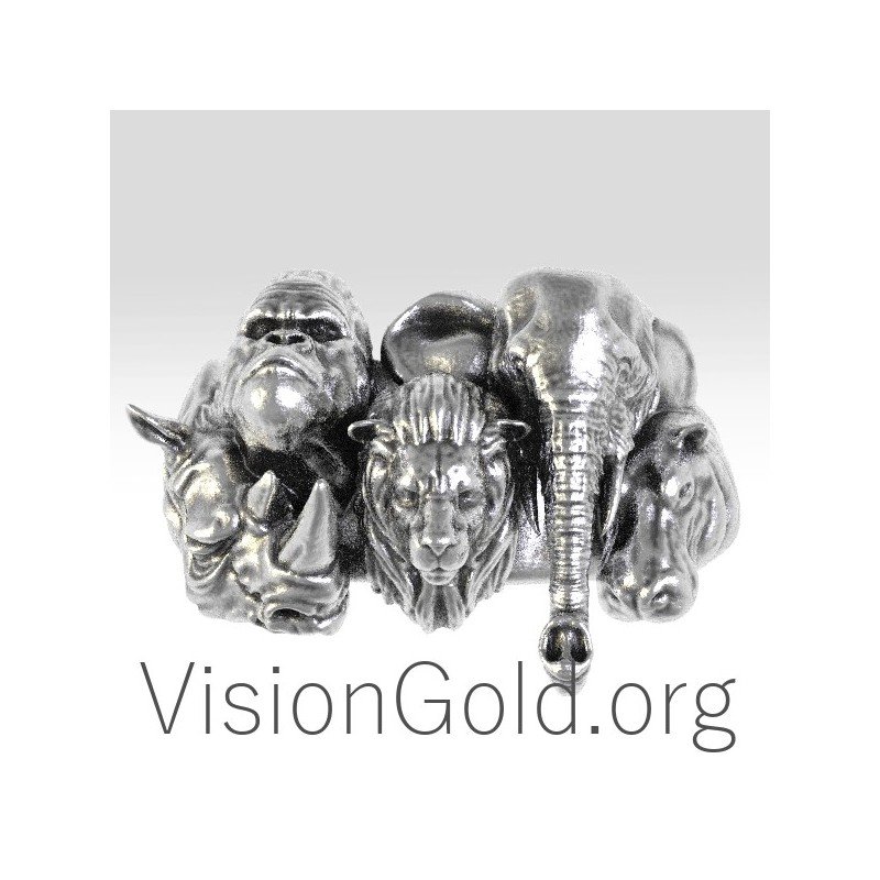 Unique Mens Ring Mens Lion Ring Handmade Mens Ring Silver Man Jewelry Rings For Men Animal Black Hand Men's Cool Design 0187