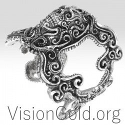 Φανταστικο Vintage Ασημενιο Ανδρικο Δαχτυλιδι Στυλ Αντικα Με Νεκροκεφαλη 0190