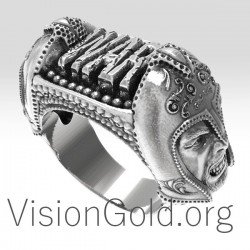 Μοναδικο Χειροποιητο Vintage Ασημενιο 925 Ανδρικο Δαχτυλιδι  Με Πολεμιστες 0191