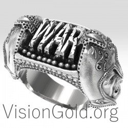 Μοναδικο Χειροποιητο Vintage Ασημενιο 925 Ανδρικο Δαχτυλιδι  Με Πολεμιστες 0191