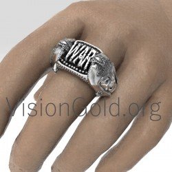 Anillo de hombre de plata 925 vintage hecho a mano único con guerreros 0191