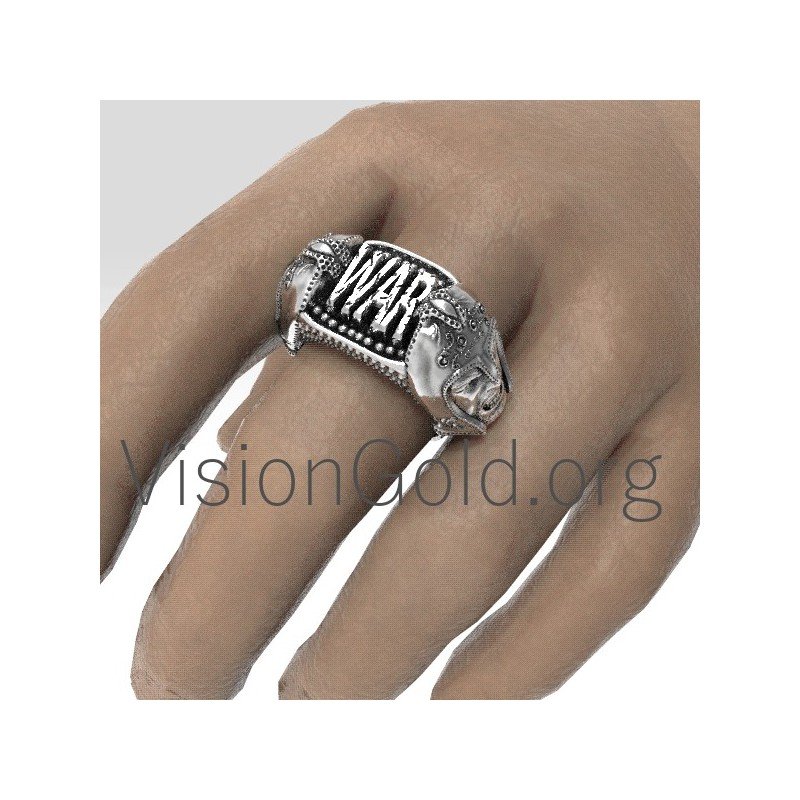 Anillo de hombre de plata 925 vintage hecho a mano único con guerreros 0191