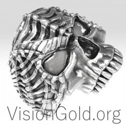 Мужское кольцо из стерлингового серебра 925 пробы ручной работы с черепом 0192
