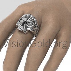 Anillo de hombre de plata de ley 925 hecho a mano con calavera 0192