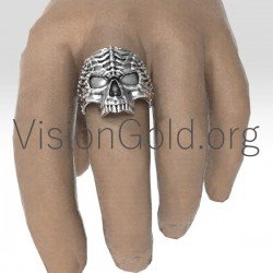 Anillo de hombre de plata de ley 925 hecho a mano con calavera 0192