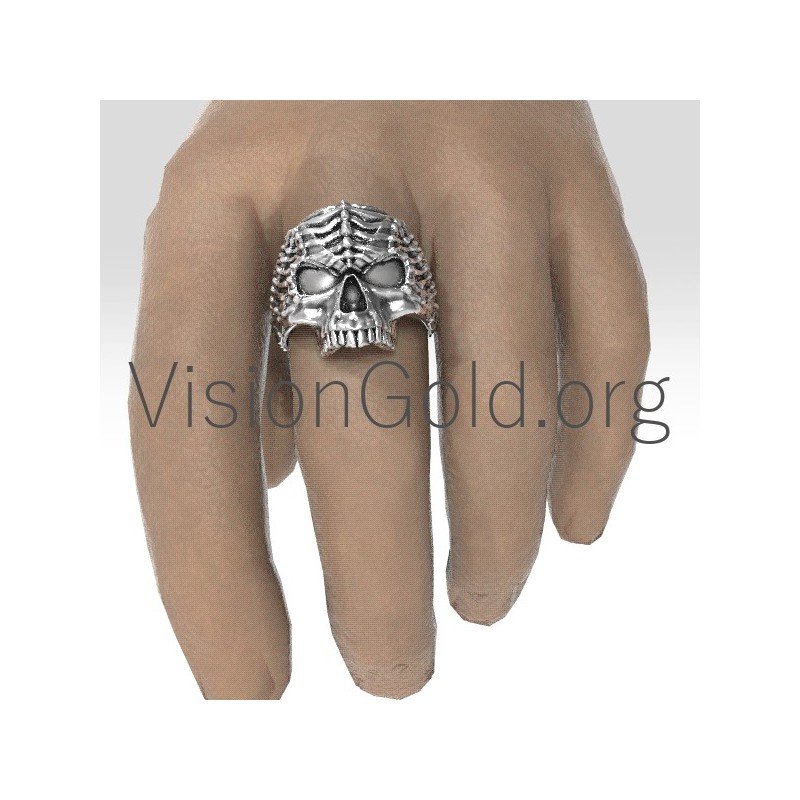 Anillo de hombre de plata de ley 925 hecho a mano con calavera 0192