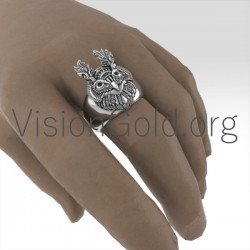 Cool Unisex Fun Vintage Detailed Large Statement Jewellery Owl Ring Sterling Silver  0194