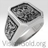 Cool Silver Men's Signet Ring With Double Eagle And St George 0199