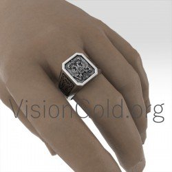 Cool Silver Men's Signet Ring With Double Eagle  And St George 0199