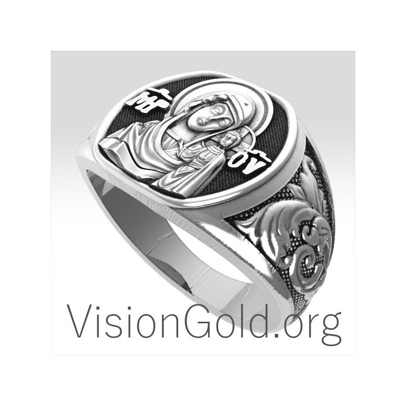 Silver Virgin Mary Ring|Mary Jesus Men Ring|Signet Religious Ring|Oval Christian Ring Sterling Silver Christian Accessory 0203