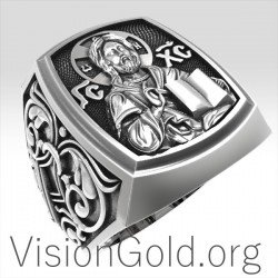 Мужское кольцо из стерлингового серебра 925 пробы высшего качества ручной работы с Иисусом 0204