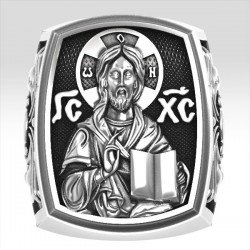 Unique Catholic Orthodox Russian-Greek Jesus Christ Save & Protect Men's Signet Ring Sterling Solid Silver 0204