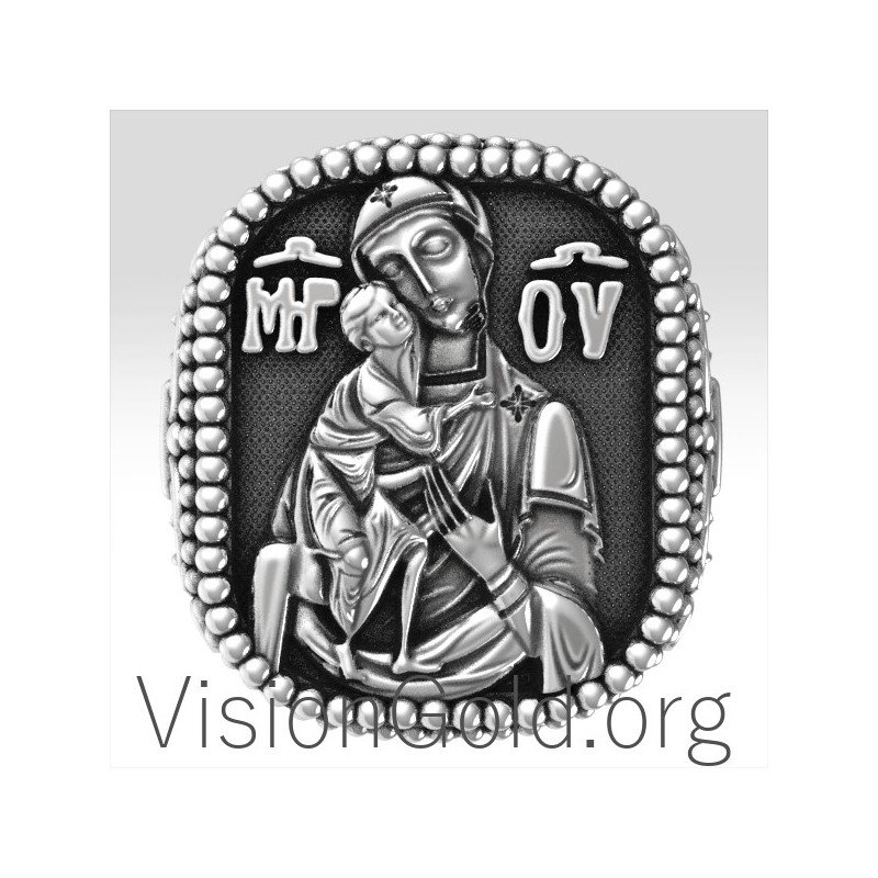 Христианское кольцо ручной работы высшего качества из стерлингового серебра 925 пробы с Девой Марией и Иисусом 0205