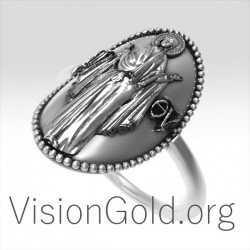 Специальное кольцо ручной работы унисекс Chevalier из серебра 925 пробы и золота K14 с Девой Марией 0715