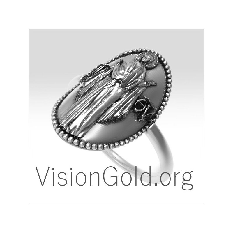 Sterling Silver Ring With Miraculous Medal - Virgin Mary