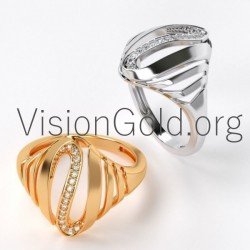 Handmade Modern Women's Ring White- Pink Gold- Yellow Gold With Brilliant Diamonds 0714