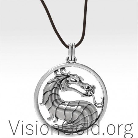Dragon Pendant Carved Silver 925 Jewelry for Men Leather Necklace Dragon Sculpture Organic Material Antique Look 0036