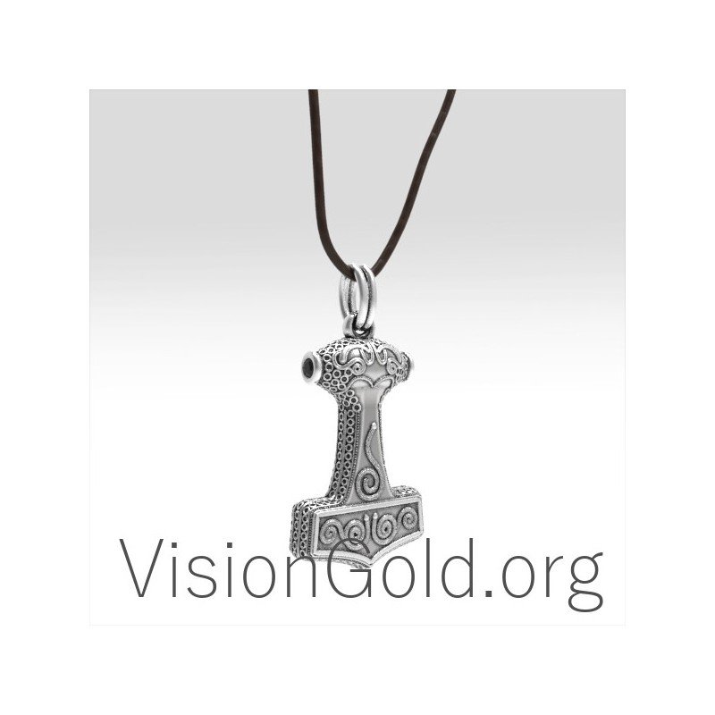 Sterling silver Thor Hammer necklace, Celtic Protection Men's necklace. Celtic Knot Thor hammer 0039