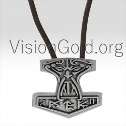 Sterling silver Mens Pendant Tiger, Celtic, Viking Hammer Pendant - Large- Biker Necklace 0040