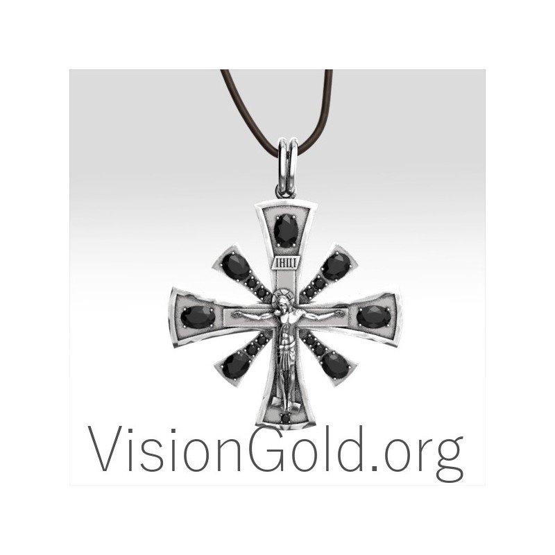 Christian Cross Greek Russian Orthodox Pendant sterling Silver